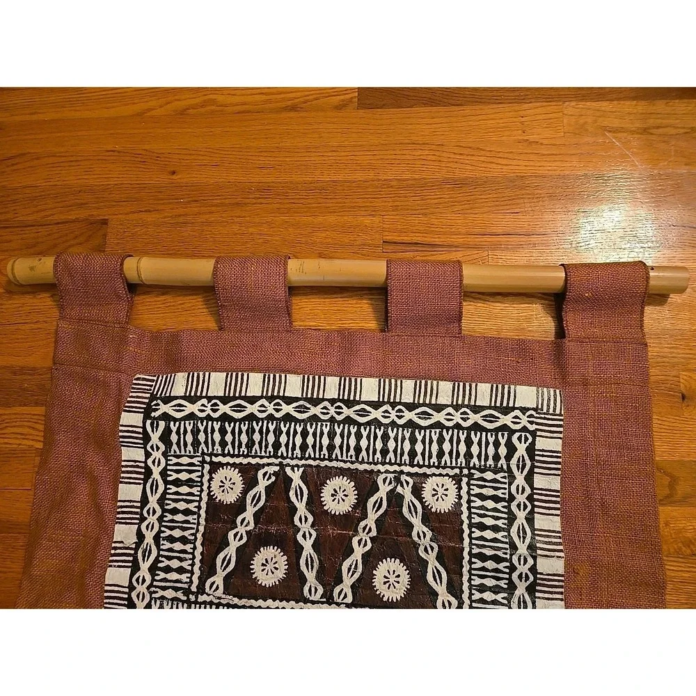 Vtg Handmade FIJI Intricate Tonga Bark Tapa Cloth Design On Burlap Backing